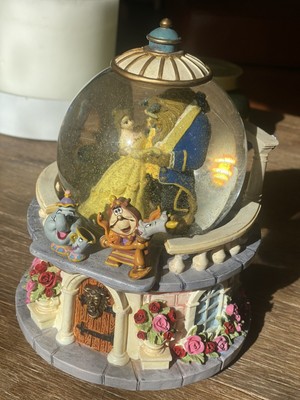 1991 Disney Tune Beauty & The Beast Rose Garden Snow Water Globe Musical Retired