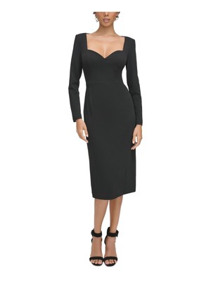 CALVIN KLEIN Womens Black Back Slit Long Sleeve Midi Evening Sheath Dress 14