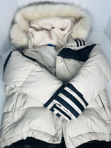 Adidas Originals Block Padded Down Winter Jacket Faux Fur Trim