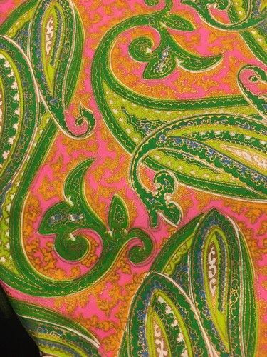 Vintage Disco Pink Green Gold Paisley Retro Fabric 2.3 Yds x 1.6 Yds Bright