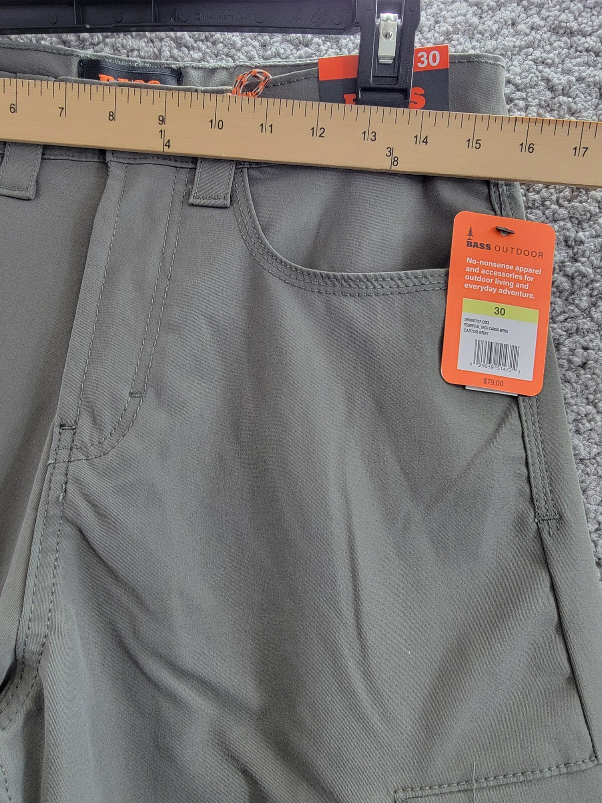 BASS OUTDOOR Essential Tech Cargo Pants Men's 30 Castor Gray Button Zip Closure - Picture 5 of 18