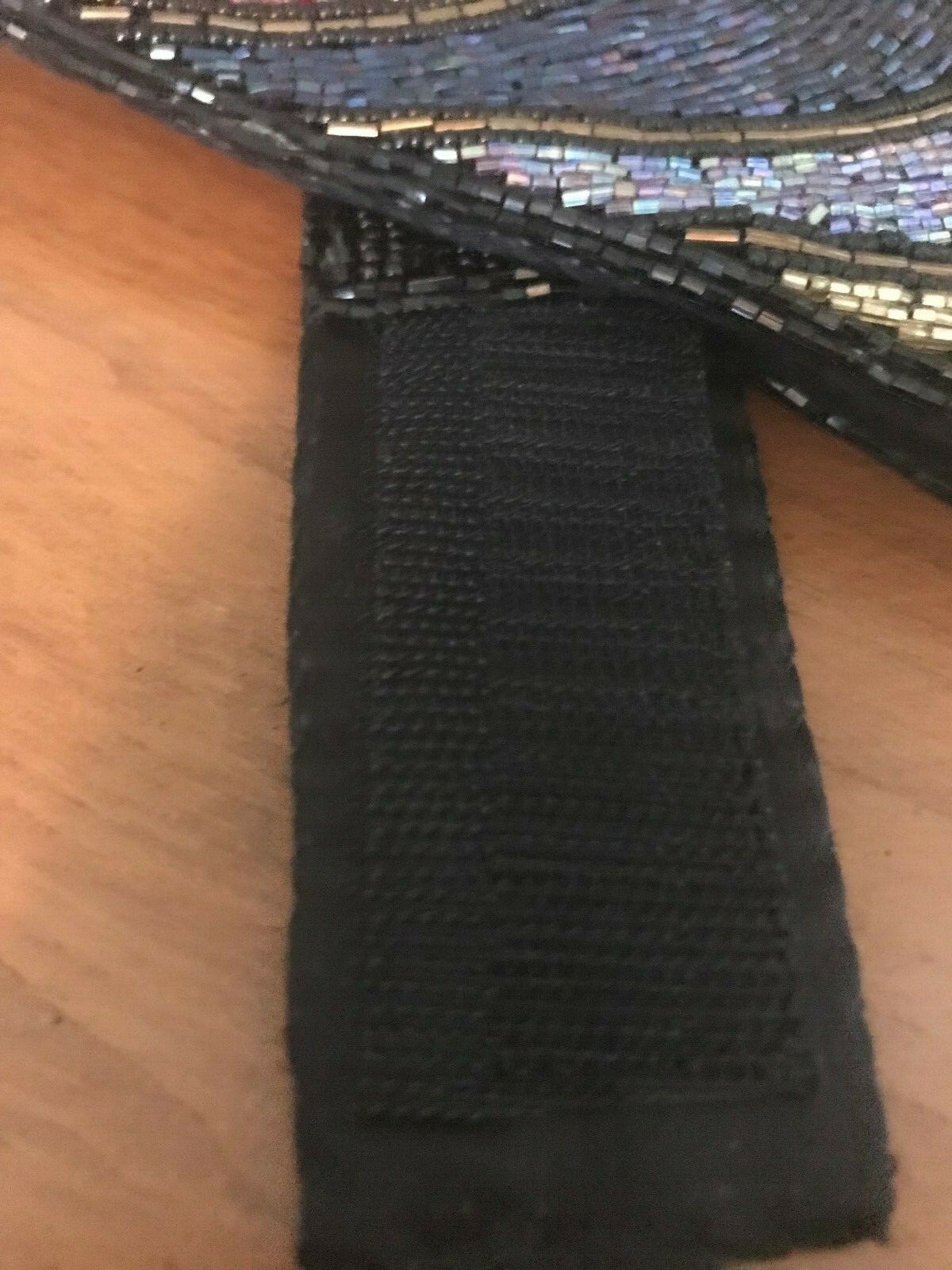 Vintage DeLill Hand Made Beaded Belt Black & Multi Color Wave