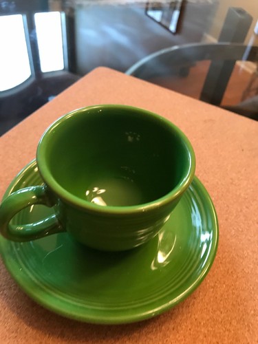 Vintage FIESTA 1950's MEDIUM GREEN CUP and SAUCER ~ Fiestaware by Laughlin