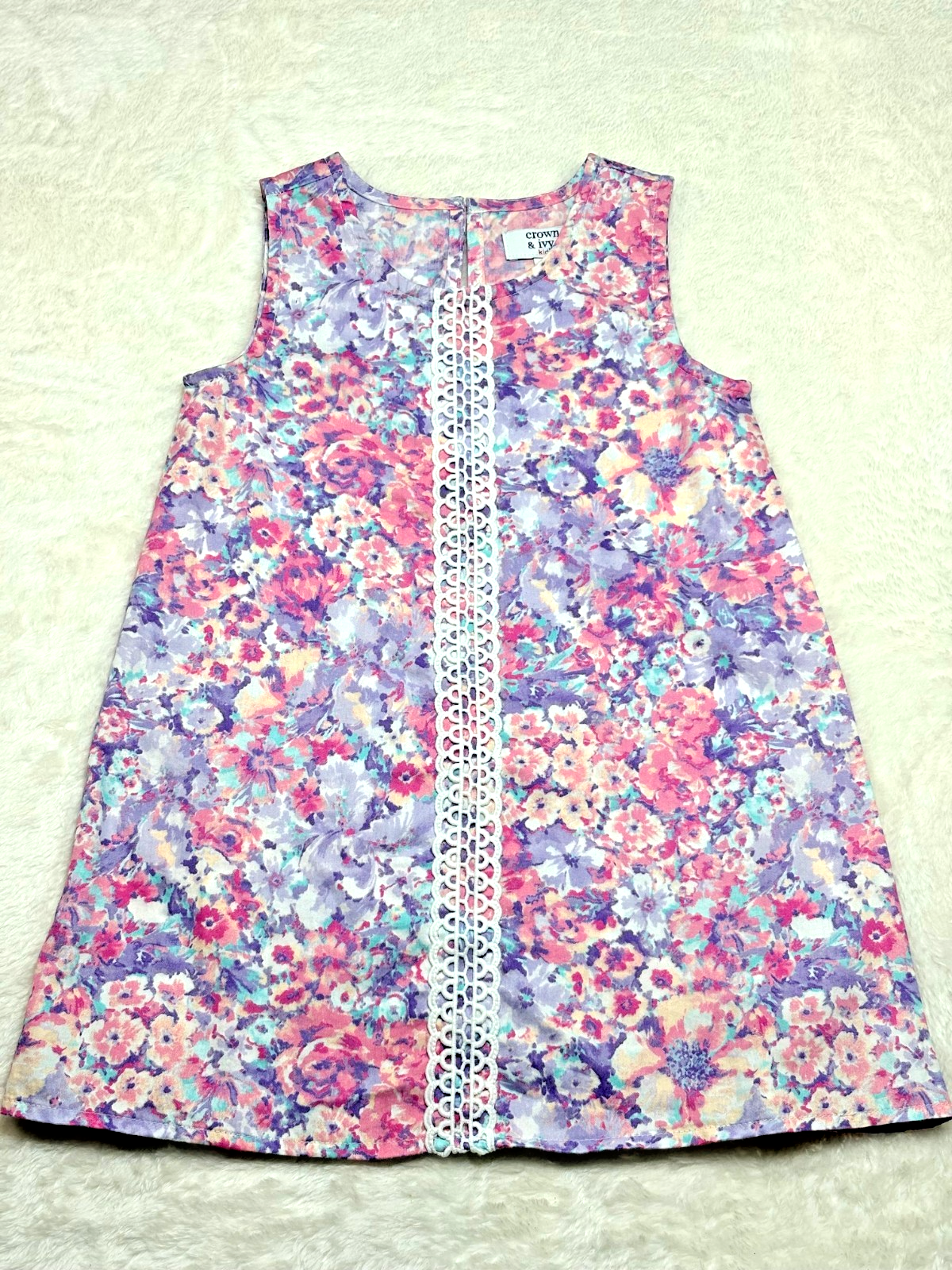 Crown & Ivy girls 3T floral  multi color  with lace sleeveless casual play dress