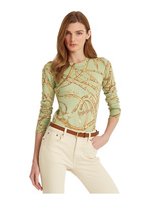 

LAUREN RALPH LAUREN Женский зеленый свитер с круглым вырезом с длинными рукавами