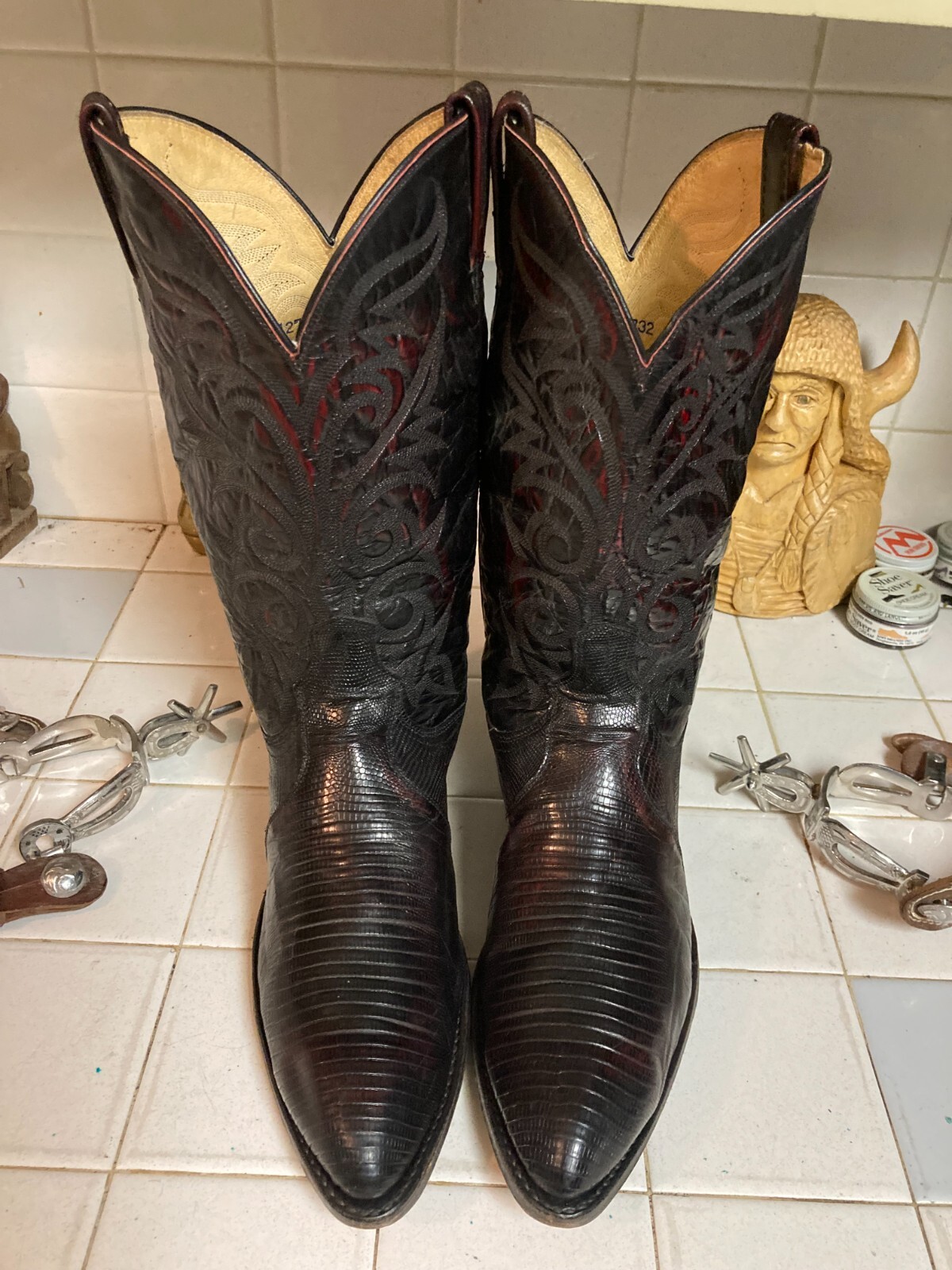 Dan Post BRUSHOFF BLACK CHERRY POINTY LIZARD Western Cowboy Boots