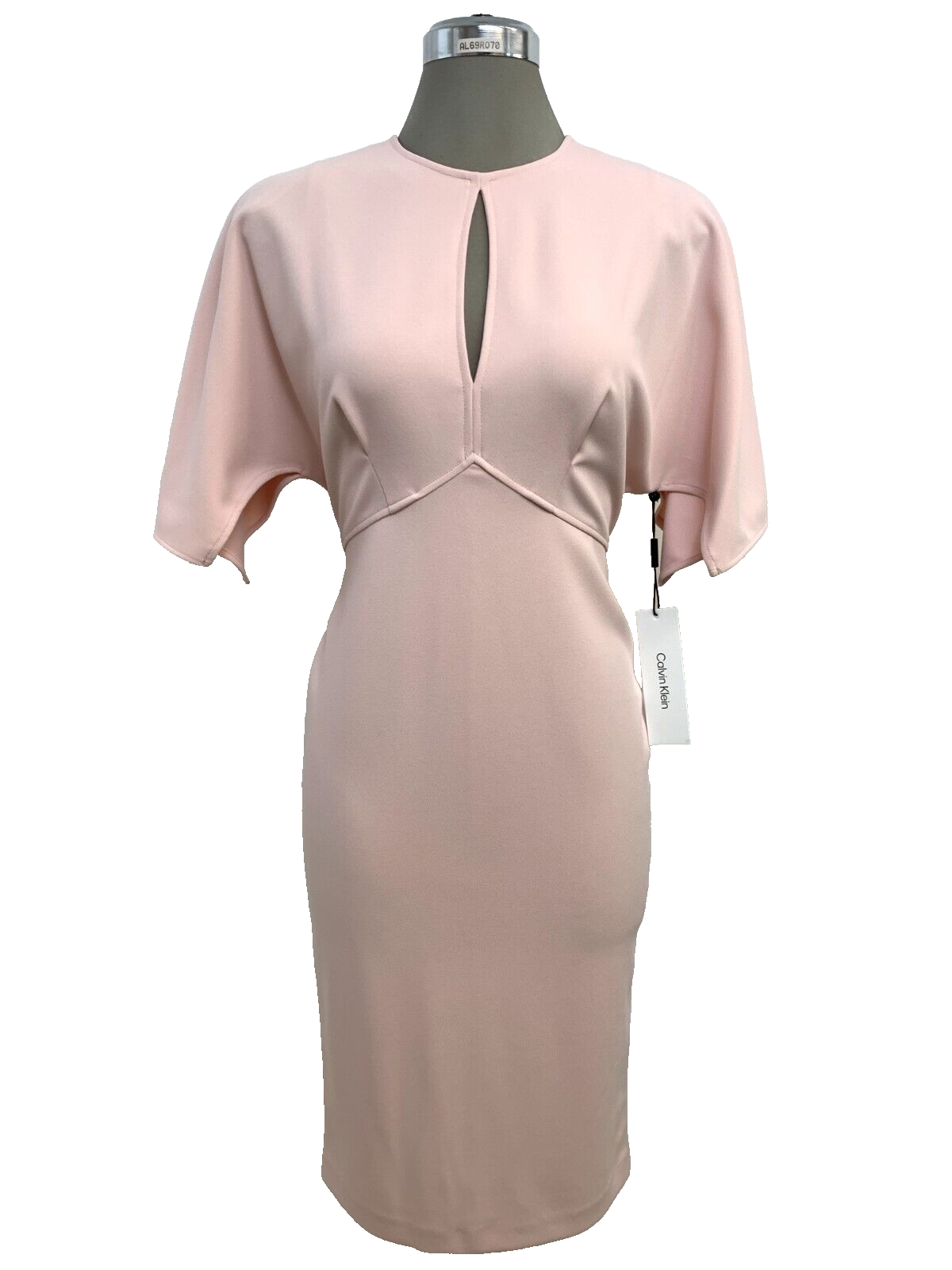 НОВОЕ платье-футляр из светло-розового крепа Calvin Klein PETAL с рукавами-накидками, размер 2