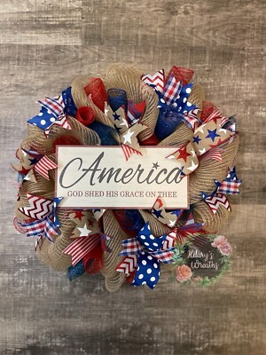 Patriotic America Mesh Wreath (23 )