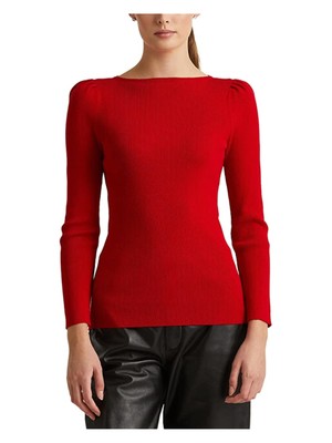 

RALPH LAUREN Женский красный свитер с пуговицами и рукавами-пуфами с вырезом лодочкой S\P