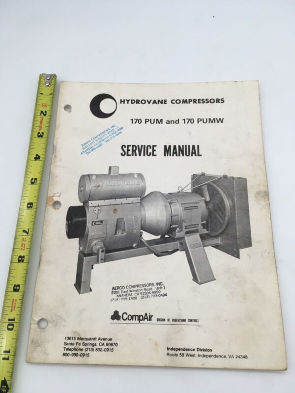 Hydrovane Compressor 170 Pum Service Manual - Compair - A Division Of Robertshaw