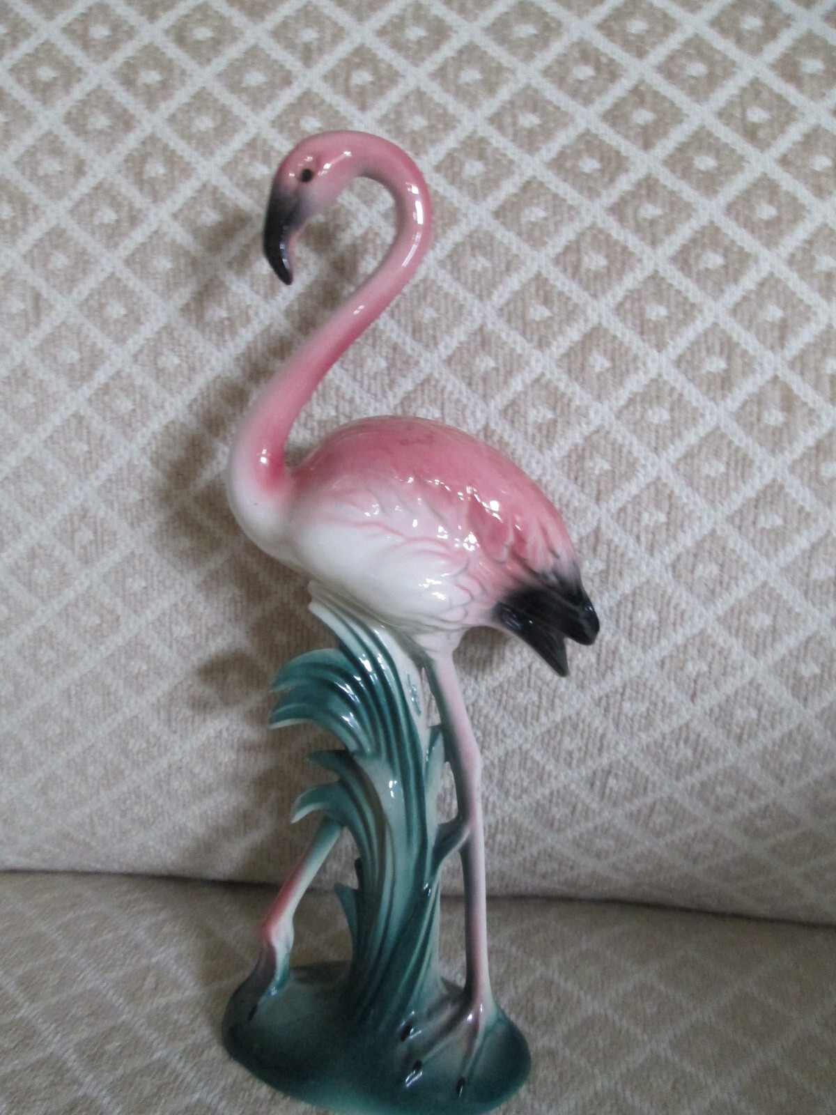 Vintage Pink Flamingo Art Deco Style Ceramic MCM 1950s 10 in