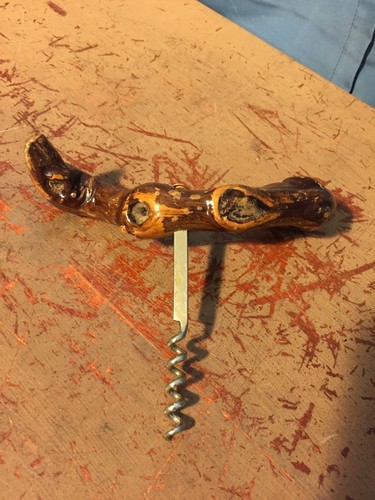 Unique Handmade Drift Wood Cork Screw Wine Opener Direct Pull Folk Art