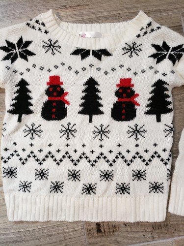 Girls Cotton Emporium Winter Holiday Snowmen Snowflakes  Sweater Size Small 4T