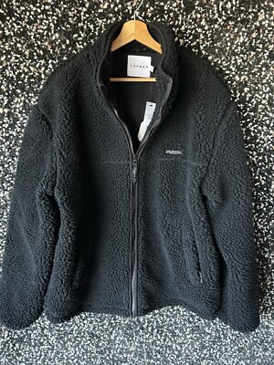 New Topman Oversized Black Deep Pile Fleece Jacket NWT Nordstrom Men Size Large