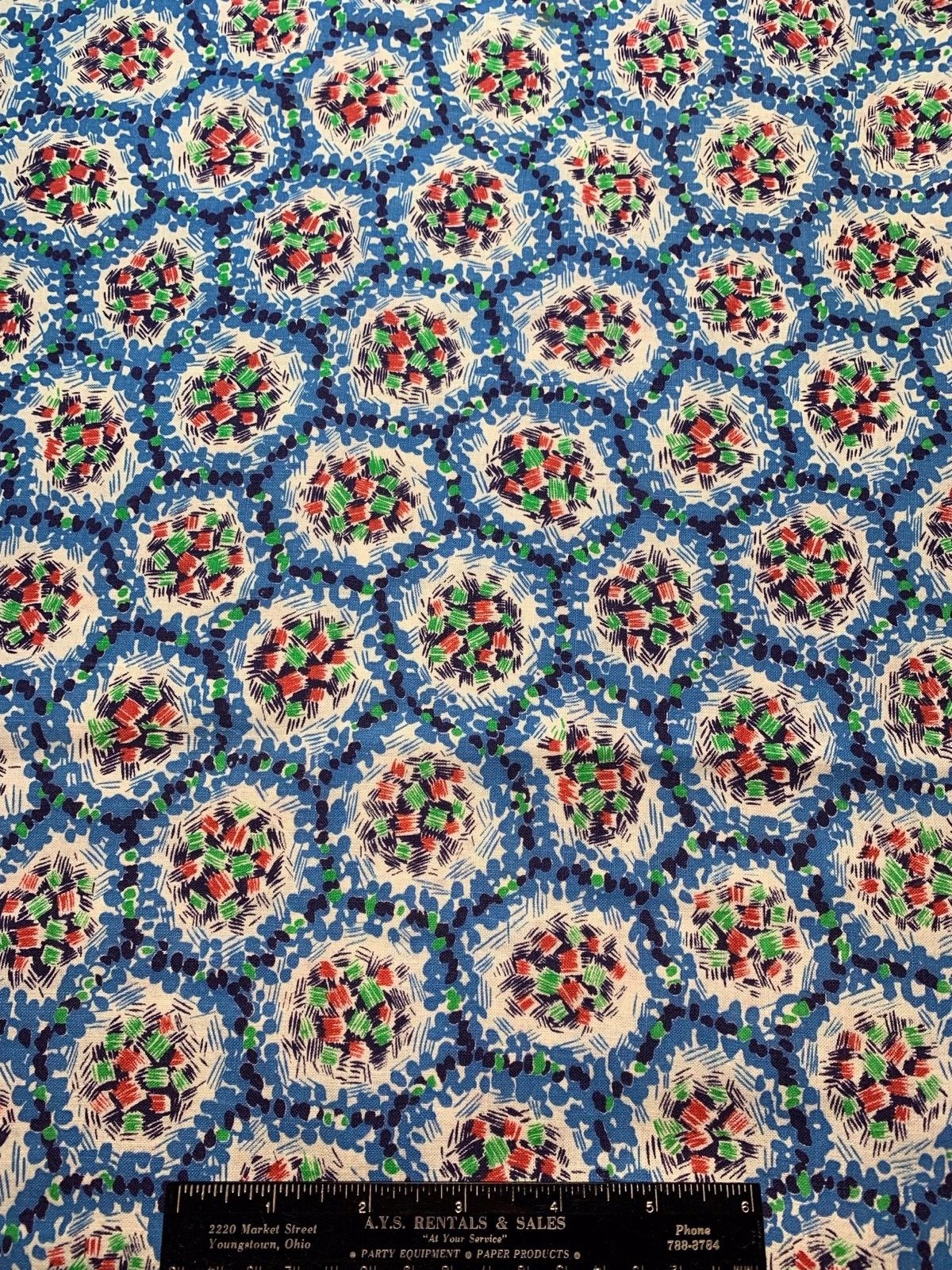 Vintage Cotton Feedsack Fabric 30s40s Red Blue Green Black Honeycomb EXC