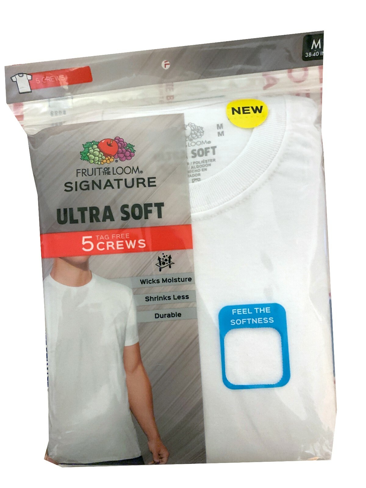 Pre-owned Fruit Of The Loom ® Men's 5-pack Crew T-shirt "signature & Ultra Soft" In White