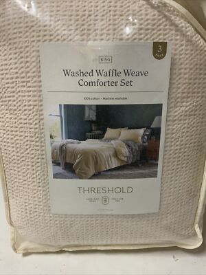   THRESHOLD Washed Waffle Weave Comforter & Sham Set 3 Natural KING 