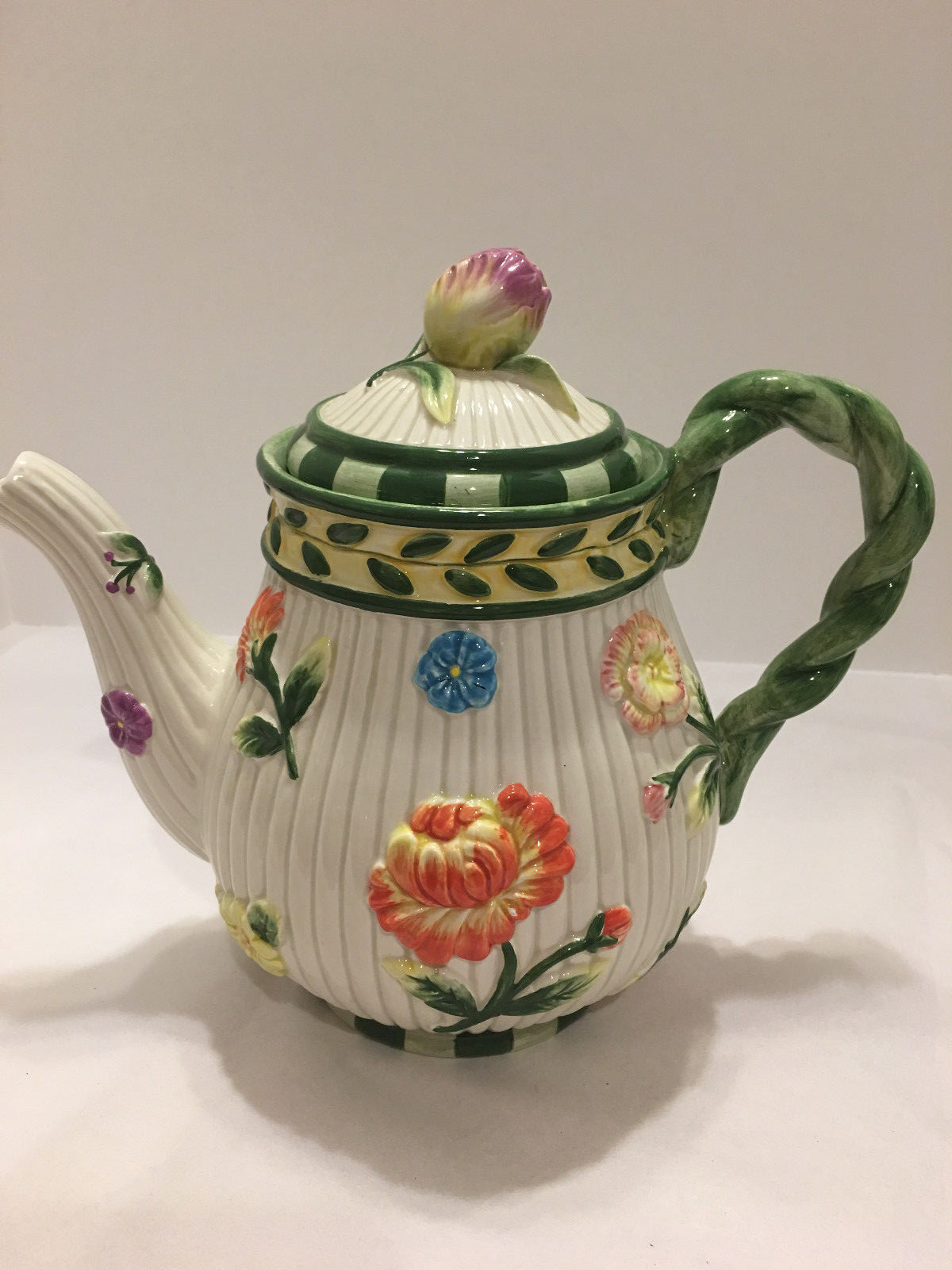 Fitz & Floyd Floral Tea Set- Teapot,Sugar,Lid,Spoon,Creamer-Pre-owned