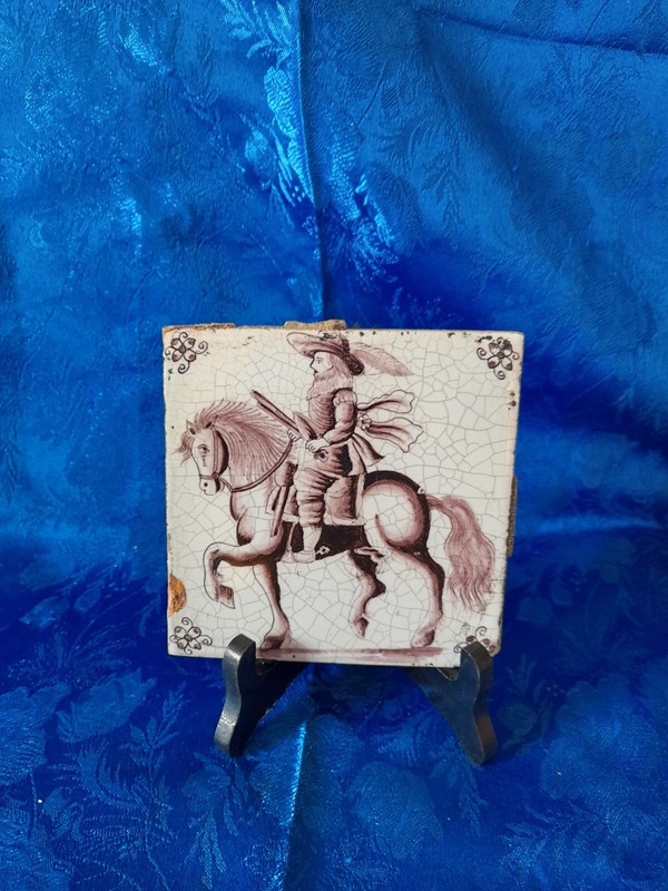 Ancien Carreau En Faience Desvres Fourmaintraux Cachet Coq Cavalier 18Ã© /19Ã©