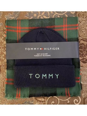 

TOMMY HILFIGER Мужской зеленый зимний шарф в клетку с бахромой из акрила
