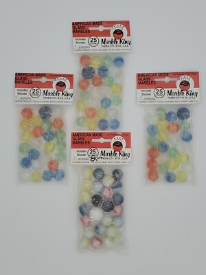 (4) 25 -Count Bags of  NOS Marble King Marbles with Shooters Made in USA