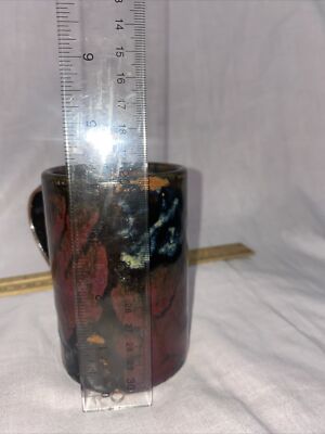 Hand made Gold/Browns/Earth Tones-Mug Black Stein Signed At The End Of Handle.