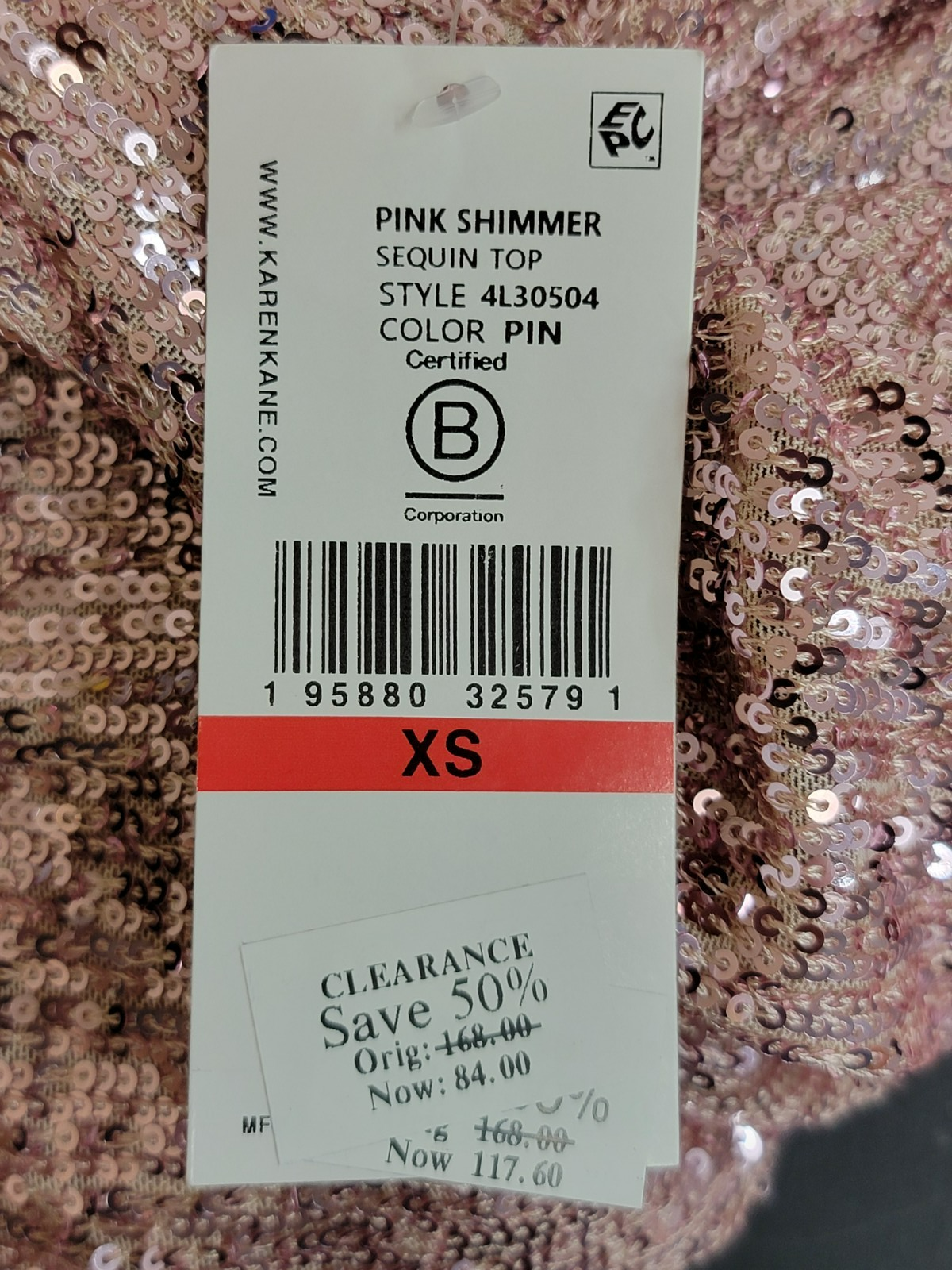 Karen Kane Side Shirred Sequin Top Women XS Pink Round Neck Long Sleeve Pullover - Picture 16 of 16