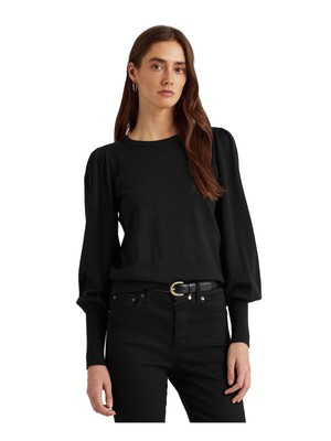 

LAUREN RALPH LAUREN Женский черный свитер с круглым вырезом и рукавами-пуфами на работу, размер