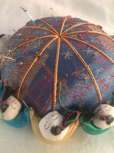 Vintage Oriental PIN CUSHION  Silk 10-Chinese Japanese Asian Men Women Children