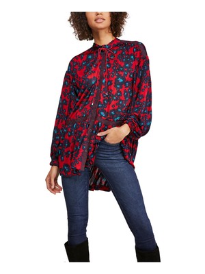 

Женский красный топ с длинными рукавами и воротником-стойкой FREE PEOPLE