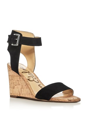 

SAM EDELMAN Женские черные кожаные сандалии Comfort Willow на танкетке с круглым носком, размер 7,5 м, Черный, F0251L1