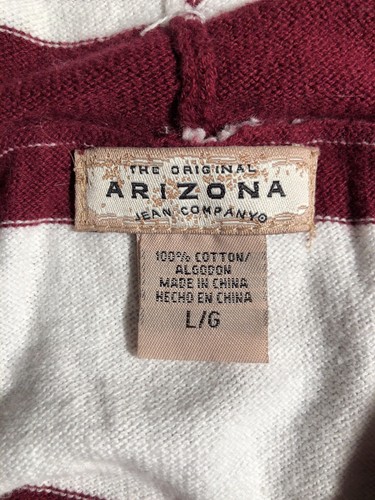 AriZona Jean Company Women's Button down hoodie size Large Maroon/White Stripped
