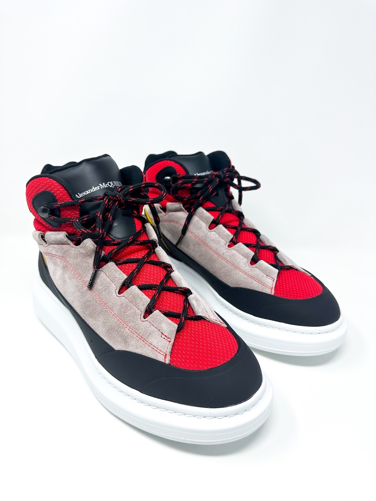 Pre-owned Alexander Mcqueen Men's Hybrid Larry High Top Sneaker Black/red 8 Us / 41 Eu