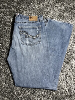 Big Star Pioneer Jeans Boot Mens 38L 38x32 Distressed Denim Western Thick Stitch