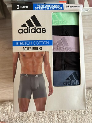 adidas MENS Performance Stretch Cotton 3Pk Long Boxer Briefs NIB Large