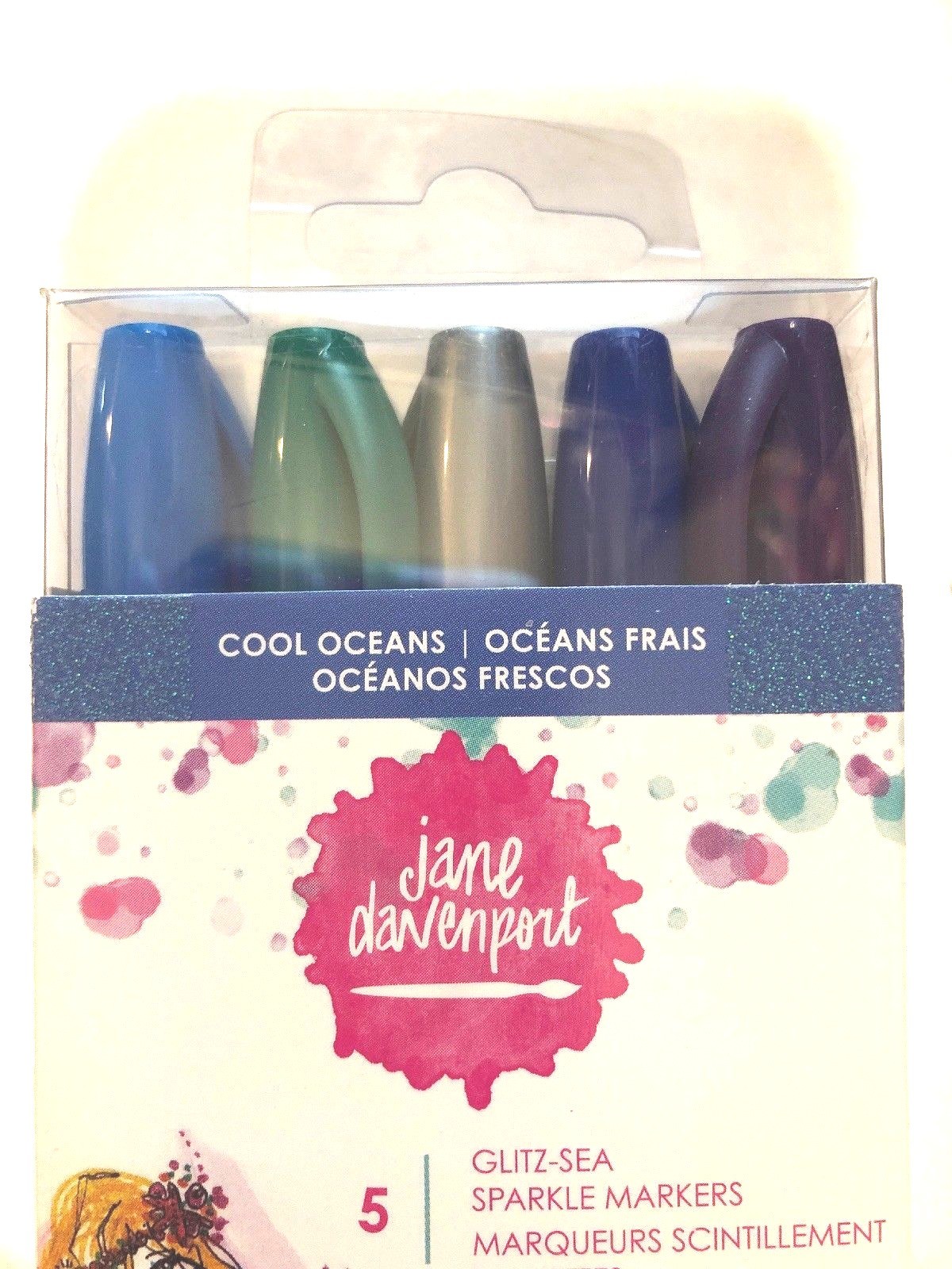 Jane Davenport 5 Cool Oceans Glitz-Sea Sparkle Markers Silver Mermaid colors