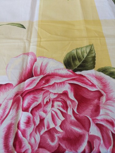 Scalamandre Gertrude's Rose Fabric Remnant In Pink Rose on Yellow Plaid