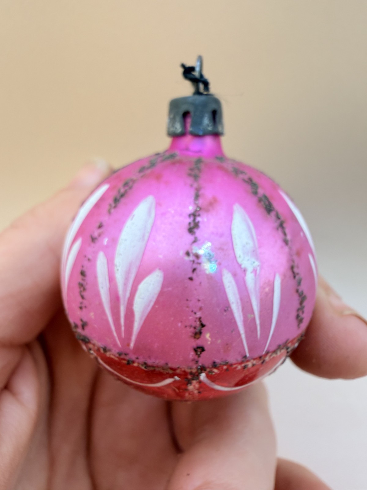 Vintage Hand Painted  Glass Bauble | 2" | 1950's