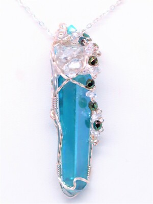Beautiful, Genuine, Brasilian Aqua Aura Crystal, With Herkimer Diamond Necklace
