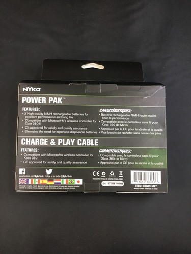 Nyko Microsoft XBOX 360 Power Kit Plus 2 Rechargeable Batteries + Charge Cable