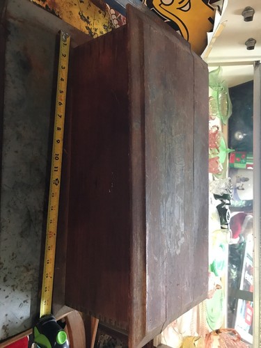 Antique Wood , 22x12 inch box with sliding tray, asian design on top, dove tail