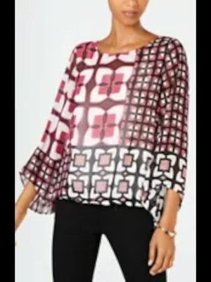 

ALFANI Женский розовый топ с узором и рукавом 3/4 с вырезом-украшением Petites