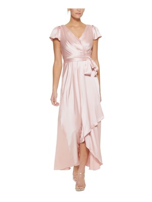 DKNY Womens Pink Belted Hem Flutter Sleeve Maxi Formal Dress 6
