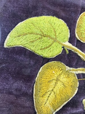 c.1890 Antique Velvet Flowers Butterfly embroidery in wooden frame