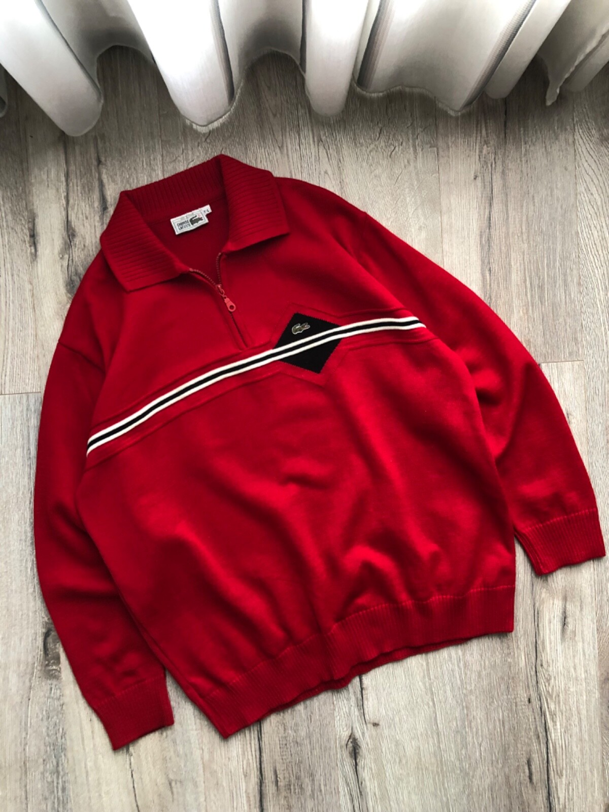 70s LACOSTE スウェット　made in Flance LACOSTE Vintage 70s Made in France Men's Wool Long Sleeve V