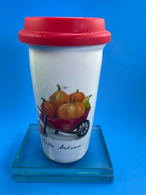 Hello Autumn Pier 1 Travel Coffee Mug 12 oz W/ Lid Exclusively Discontinued C76