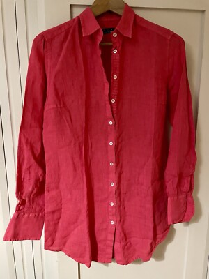 Women s Pink Linen Shirt Blouse Size Small Fred Perry Camicia Donna 100% Linen
