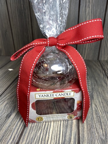 Yankee Candle 12 Scented Tea Light Candles w/Crackle Glass Tea Light Holder New!