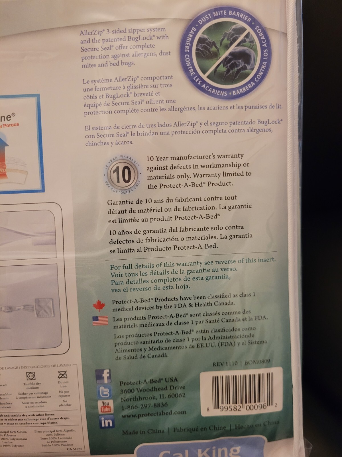 Mattress  Cover Protect-A-Bed Aller Zipper Cal King 72"x84" Bug Protect - Terry