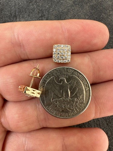 Pre-owned Silver 1.32ct Vvs Real Diamond Men's Solid 14k Yellow Gold Iced Hip Hop Square Earrings In White